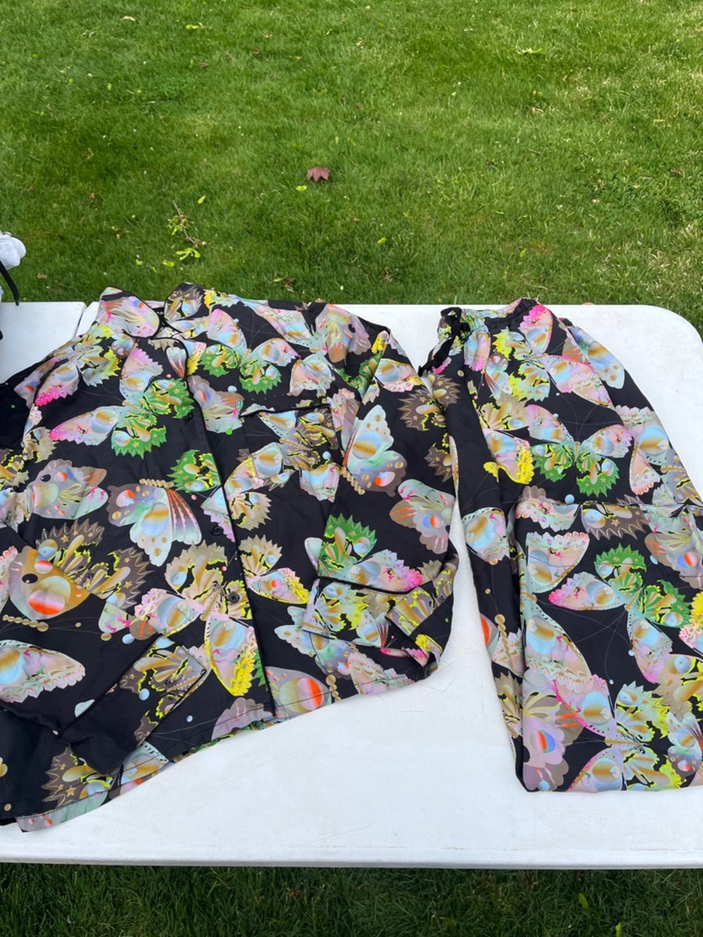 Black Floral Butterfly Print Two-Piece Set